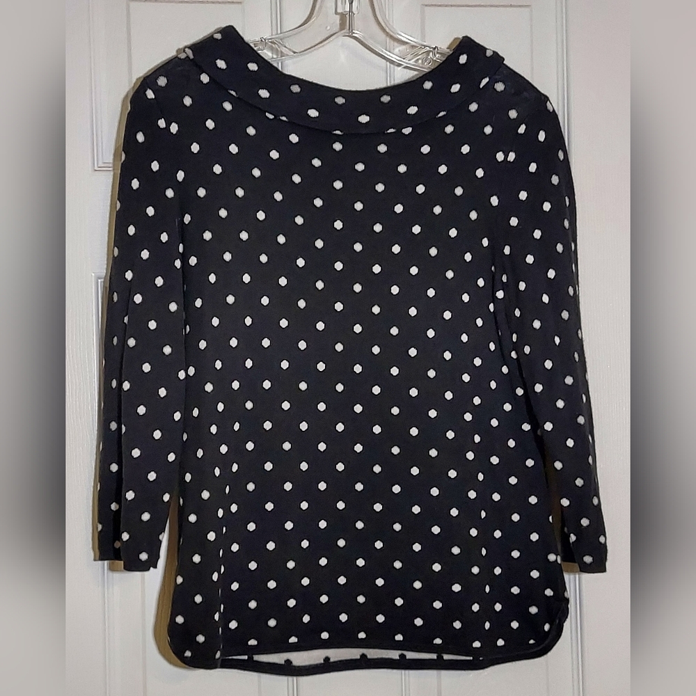 Talbots SP Black & White Polka Dot 3/4 Sleeve Sweater w/Rolled Collar. Like new.